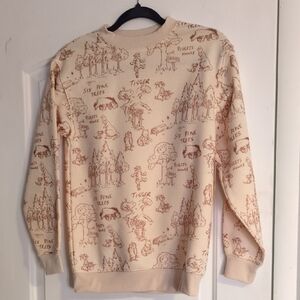 Disney Cream Crewneck Sweater with Brown Winnie the Pooh Sketch Print - Men